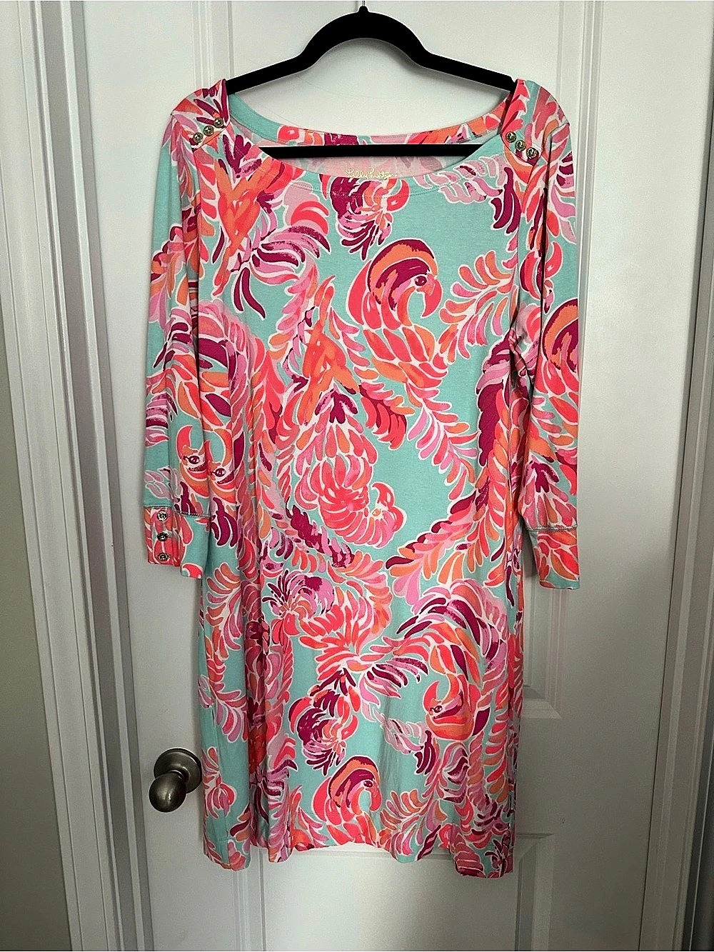 Lilly Pulitzer Sophie Dress Floral Mini Pink & Green XL